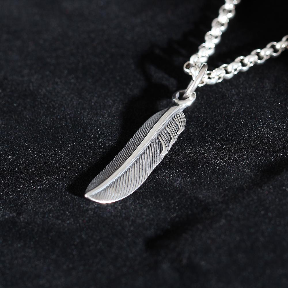 925 Sterling Silver Retro Fine Feather Pendant Thai Silver Creative Personality Men and Women Sweater Chain