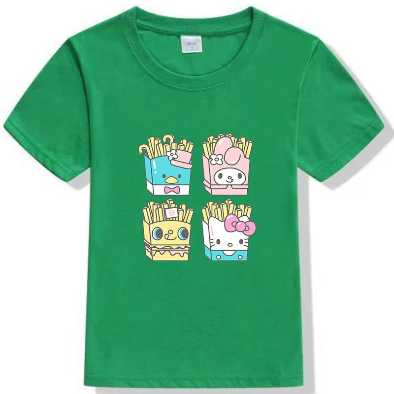 2026 Sanrio Printed Childrens Clothing Fashion and Leisure Round Neck Parent Child Clothing Childrens Tshirt Personality S
