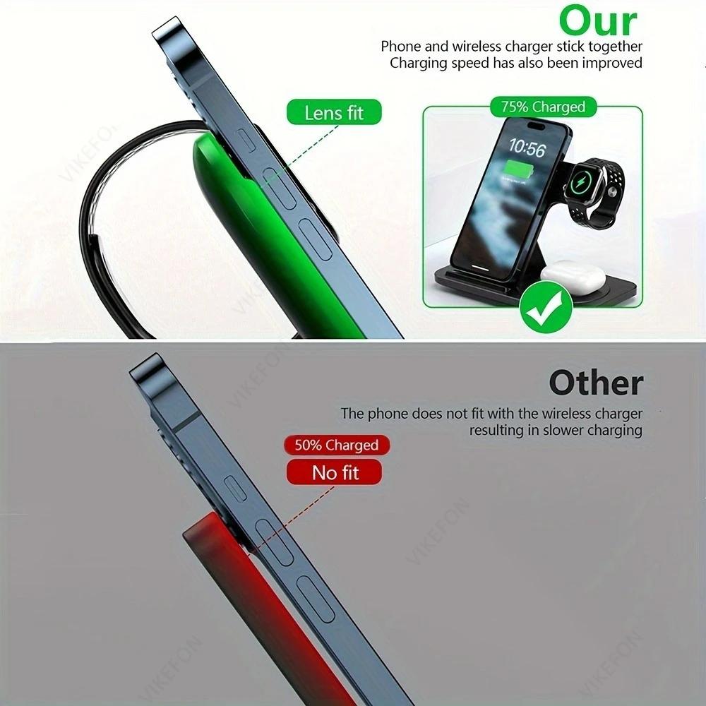 Foldable Wireless Charging Station for iPhone 16 15 14 13 12 iWatch 10/9/8/7 Ultra Airpods 4 Pro 3 in 1 Fast Charger Stand Dock