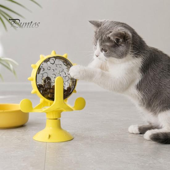 Windmill Cat Treat Dispenser Dispenser, Interactive Rotating Food Toy, Suction Feeder Cup Fun Puzzle for Indoor Cats Solo Play, Mental Stimulation