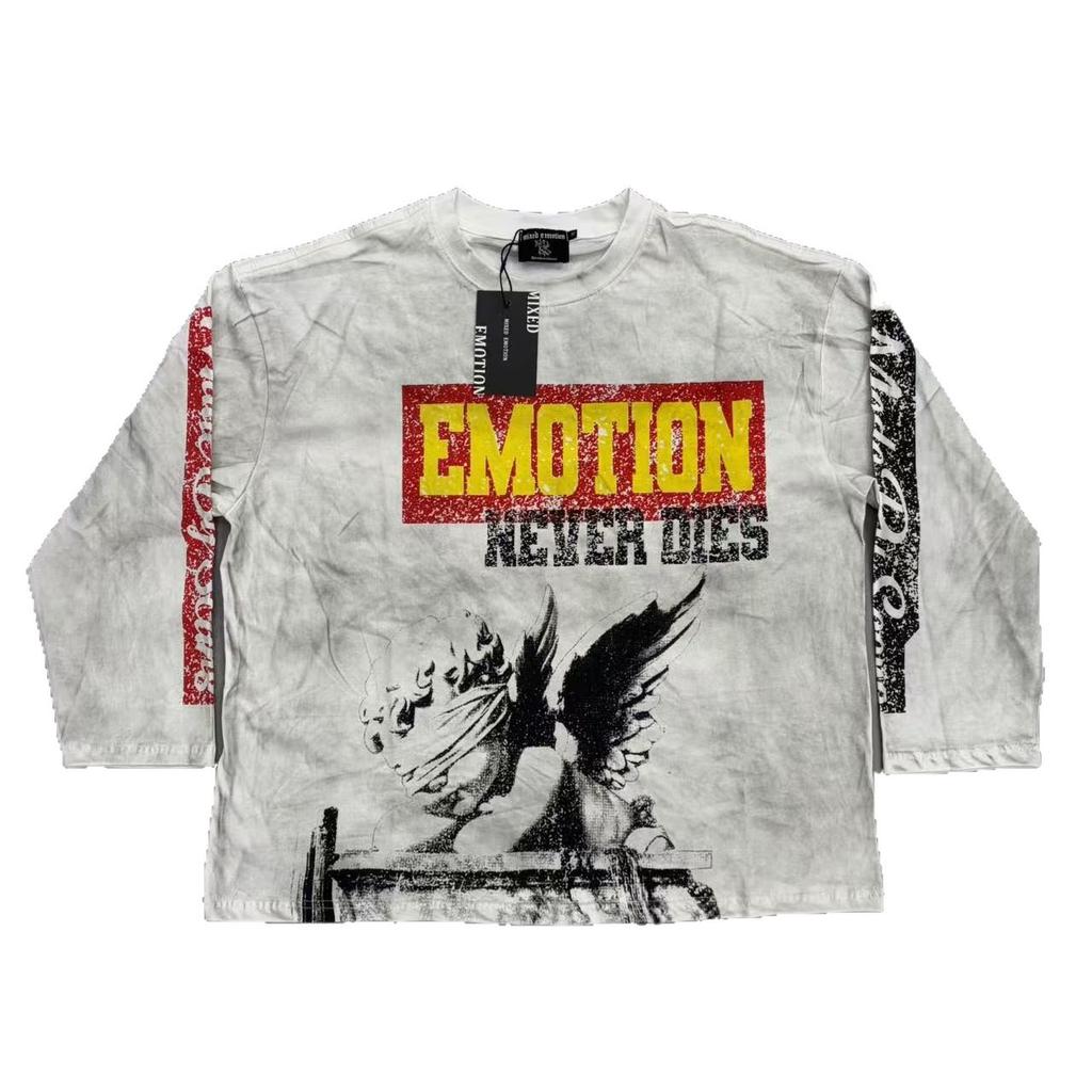 Cross-border beauty tide MIXED EMOTION retro style letter printing casual versatile long-sleeved men and women the same style