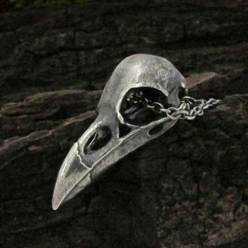 Viking Vintage Gothic Crow Head Skull Pendant Necklace High Quality Zinc Alloy Punk Men's Amulet Best Jewelry Gift Necklace