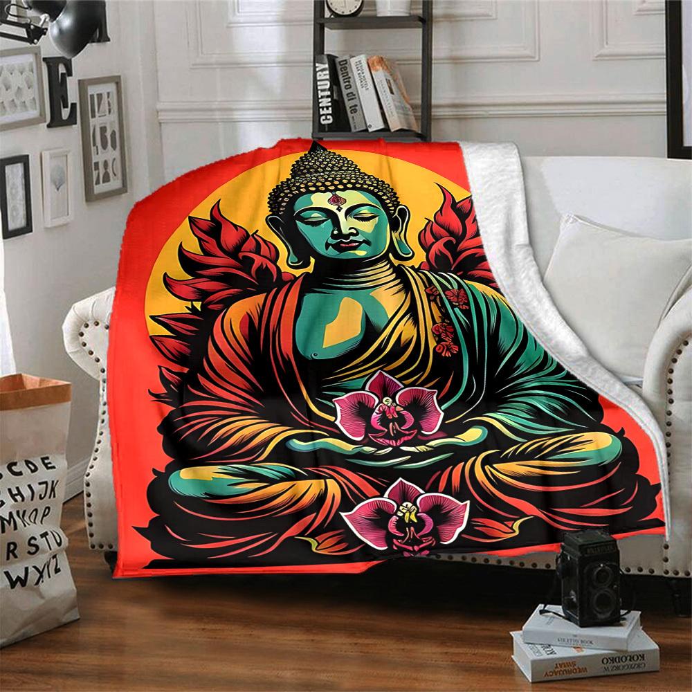 1pc Buddha Statue Blanket Lightweight Flannel Blanket Throw Blanket For Sofa, Bed, Travel, Camping, Livingroom, Office, Couch, Chair, And Bed yy251015