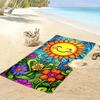 Colorful Smiling Sun with Flowers Design Beach towel quick-drying for travel outdoor sports jogging beach and swimming