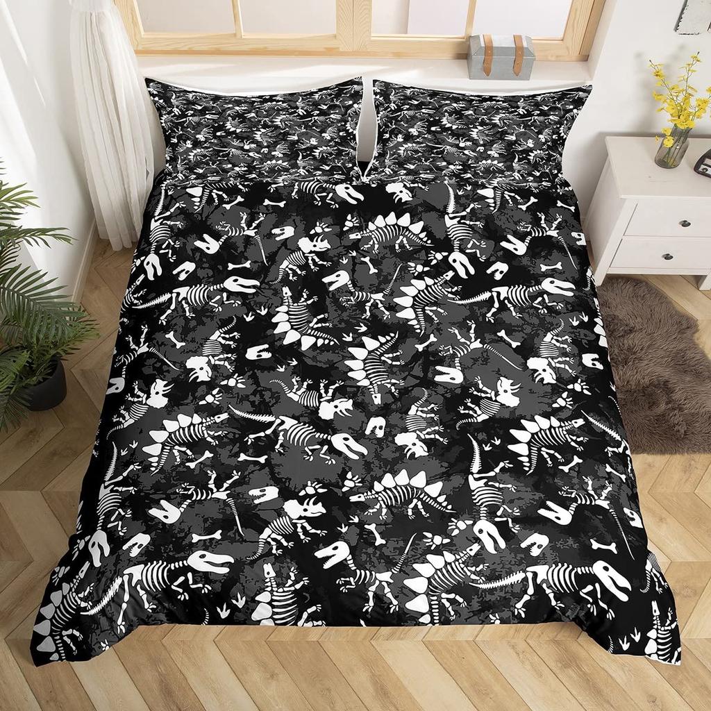 Jurassic Duvet Cover Sets Lightweight Quilt Covers Bedroom Decor Dinosaurs Illustrations Skeleton Biology Historic Bedding Sets