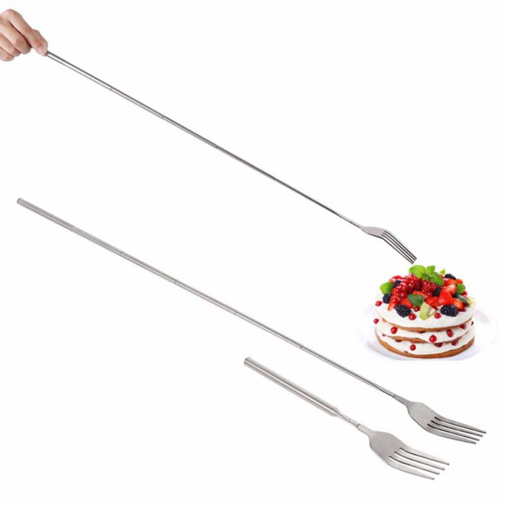 Fruit Dessert Stainless Steel Telescopic Extendable Dinnerware Sturdy Dinner Fork Tableware BBQ Tool Cutlery