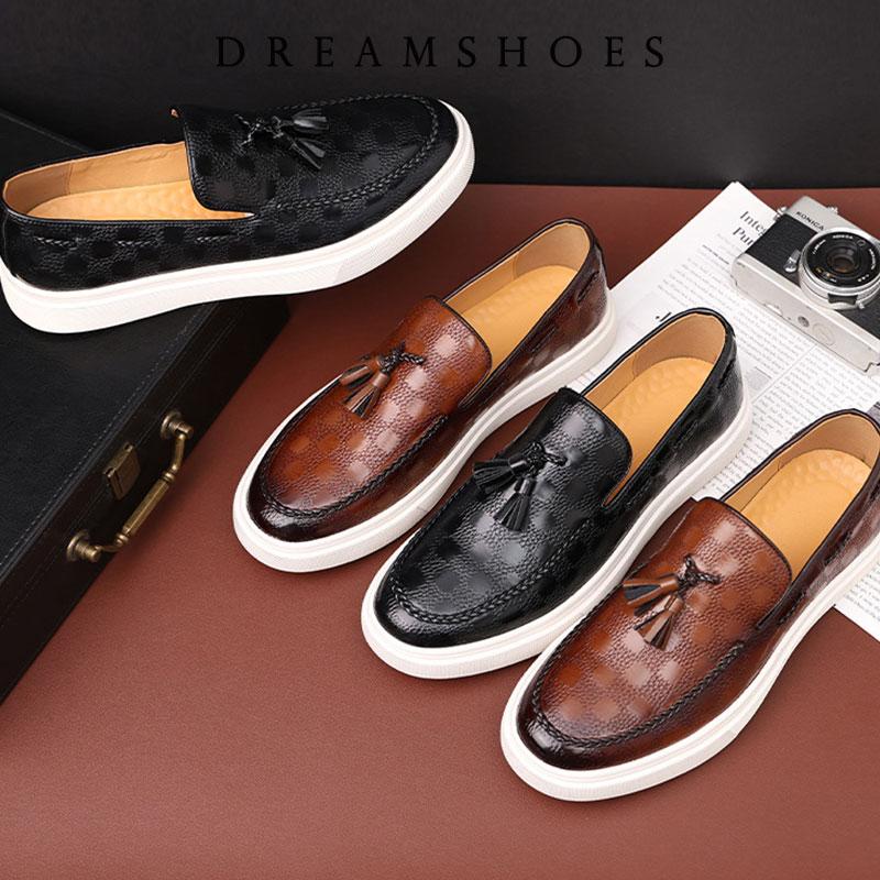 2025 Brand Design Men Patent Genuine Leather Loafers Moccasins Men's Tassel Loafers Vintage Slip-on Casual Men Social Dress Shoe