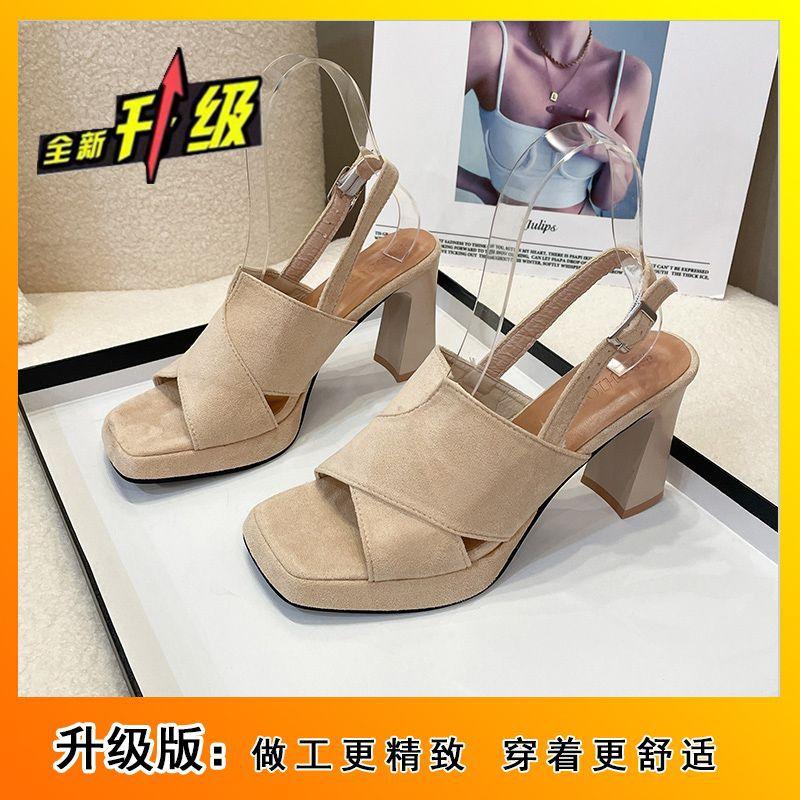 Niche versatile thick heel round head open-toed high-heeled sandals female 2025 new fairy wind one-word buckle belt spring and summer