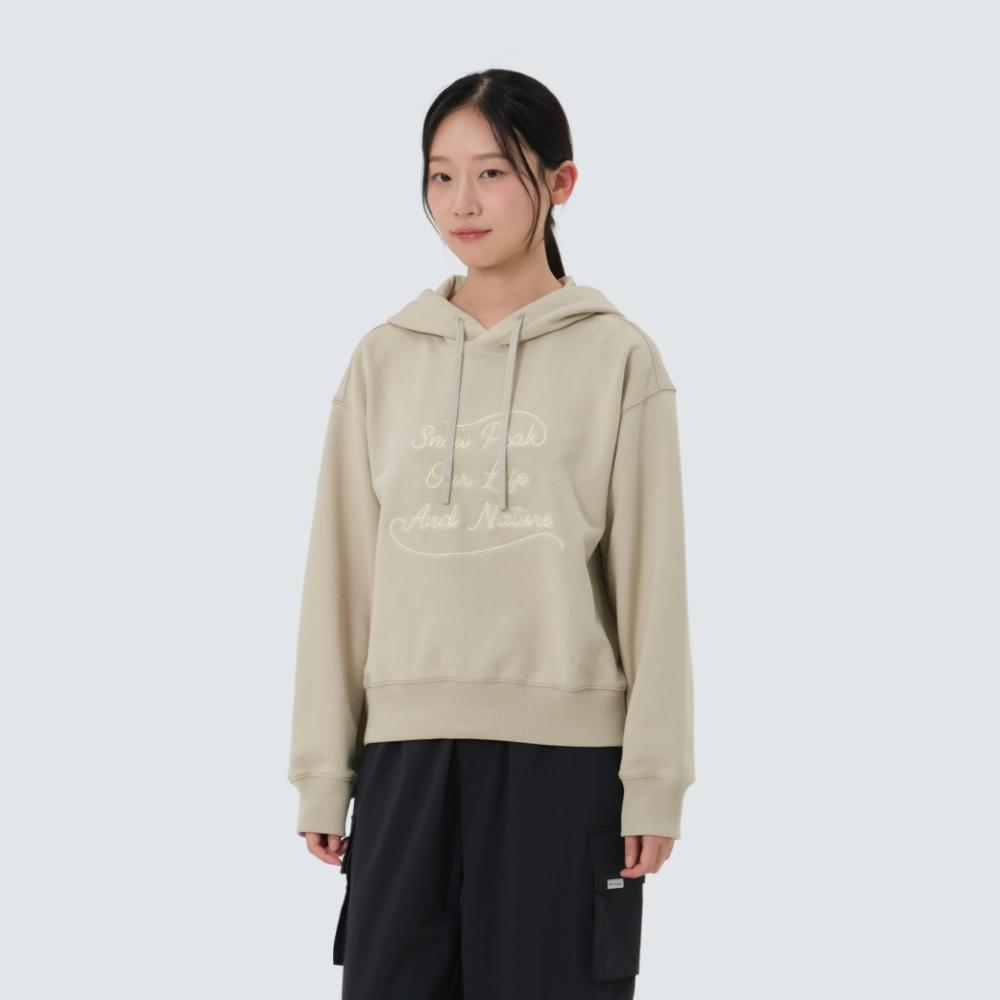 SNOWPEAK Women's Lettering Semi-Crop Hooded T-shirt Beige (S25FWFHD63)