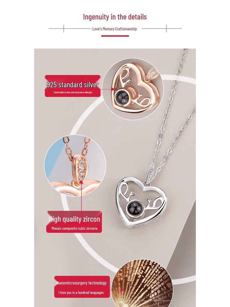 Yin Yi Hirsch Anhänger Halskette: "Ich liebe dich" in 100 Sprachen, Schlüsselbeinkette im koreanischen Stil, perfektes Weihnachtsgeschenk für Frauen und Studentinnen.