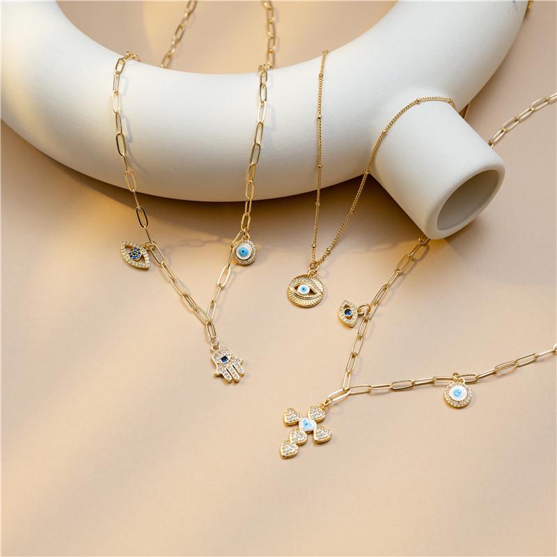 Valentine's Day Punk Copper Necklace with Rhombus Demon Eye & 18k Zirconia Bone Chain