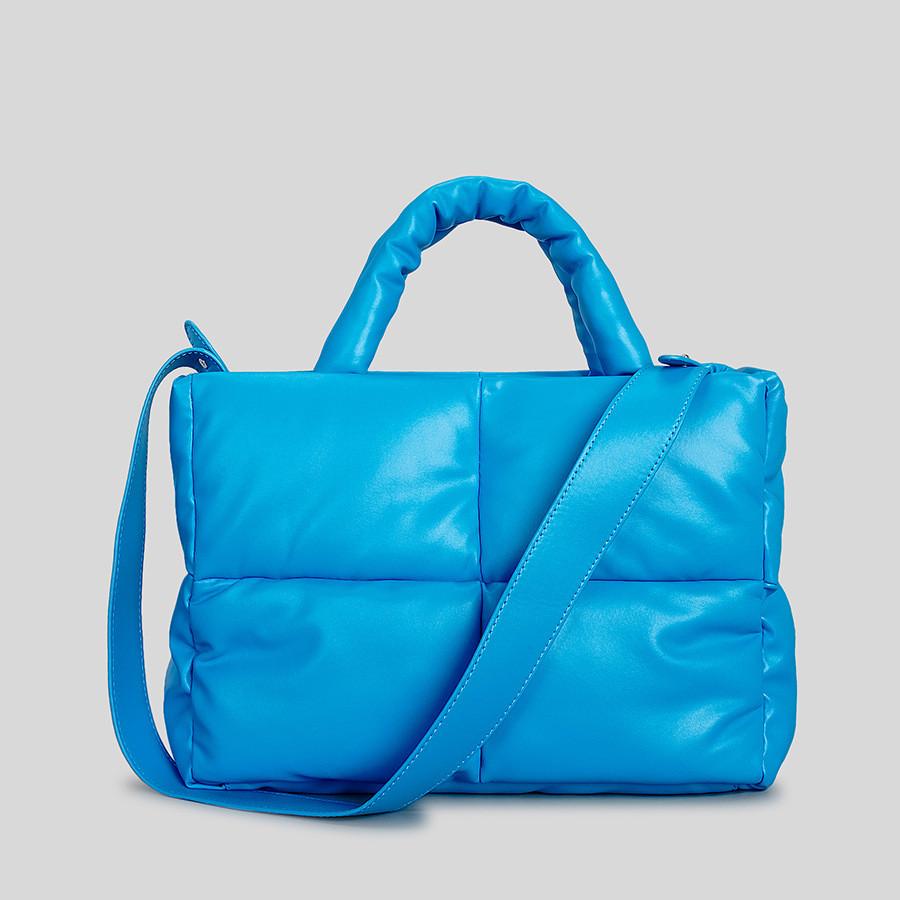 Women's PU leather padded bag woven soft casual white feminine cotton padded shoulder bag