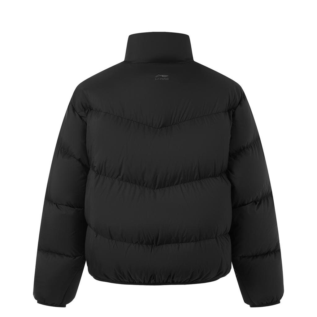 Li Ning Comfortable Casual Letter Print Stand Collar Simple Versatile Zipper Short Winter Down Jacket Women Outerwear Black AYMU152-3