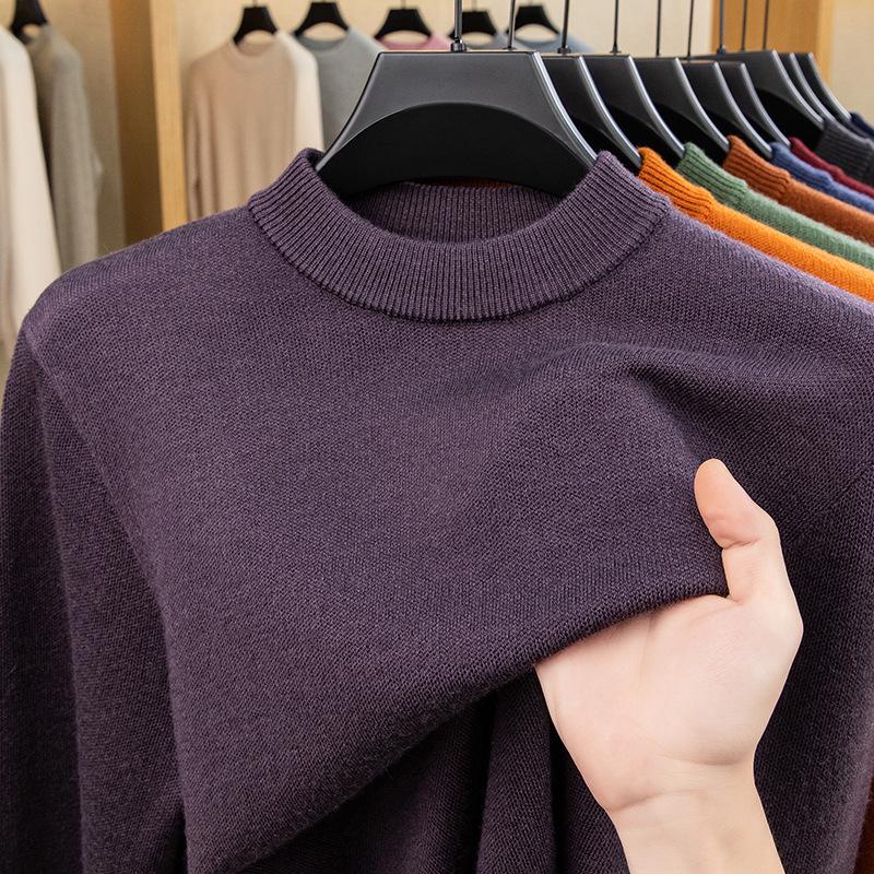 Men s 450g Winter Wool Sweater - 100% Fine Wool, Thickened Plain Base Layer L