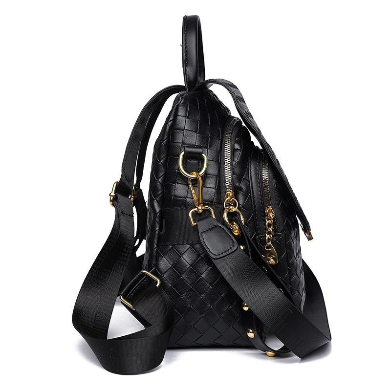 Shoulder Backpack Dual-purpose Women's Bag New Retro Fashion Casual Woven Soft Leather Texture Large-capacity Backpack