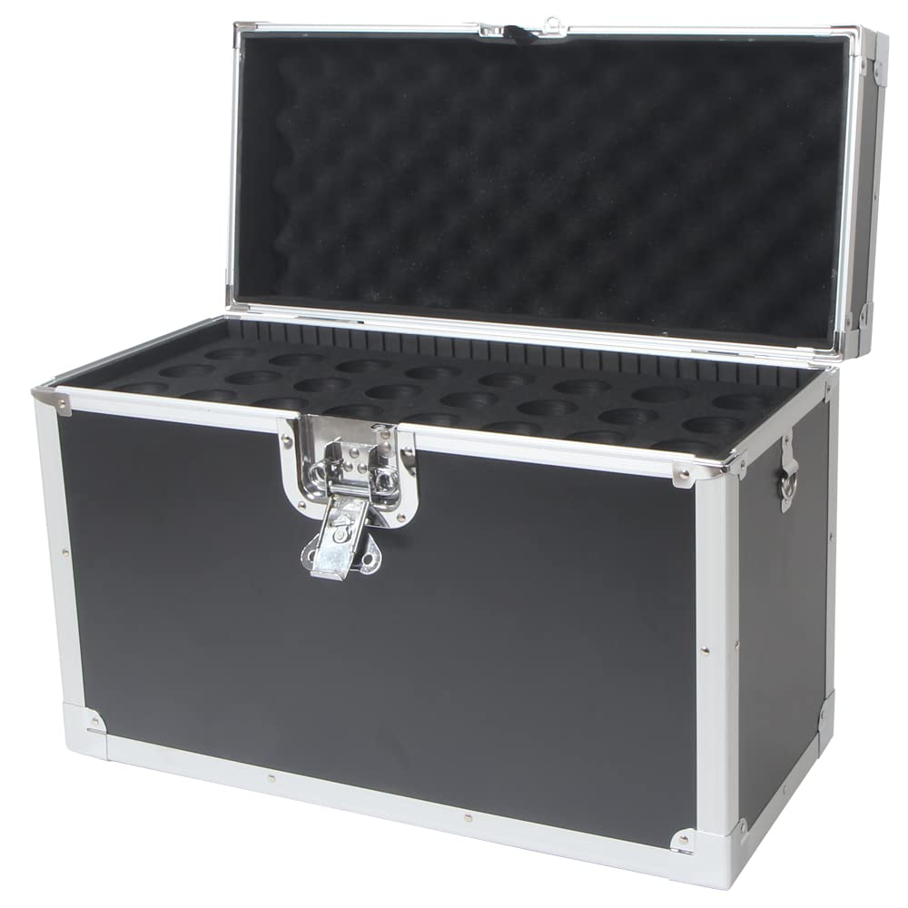 BAGandCASE ALIKAN Microphone Case, Aluminum Case for Wired and Wireless Microphones, Holds 24 Microphones, Aluminum Hard Case with Shoulder Strap,