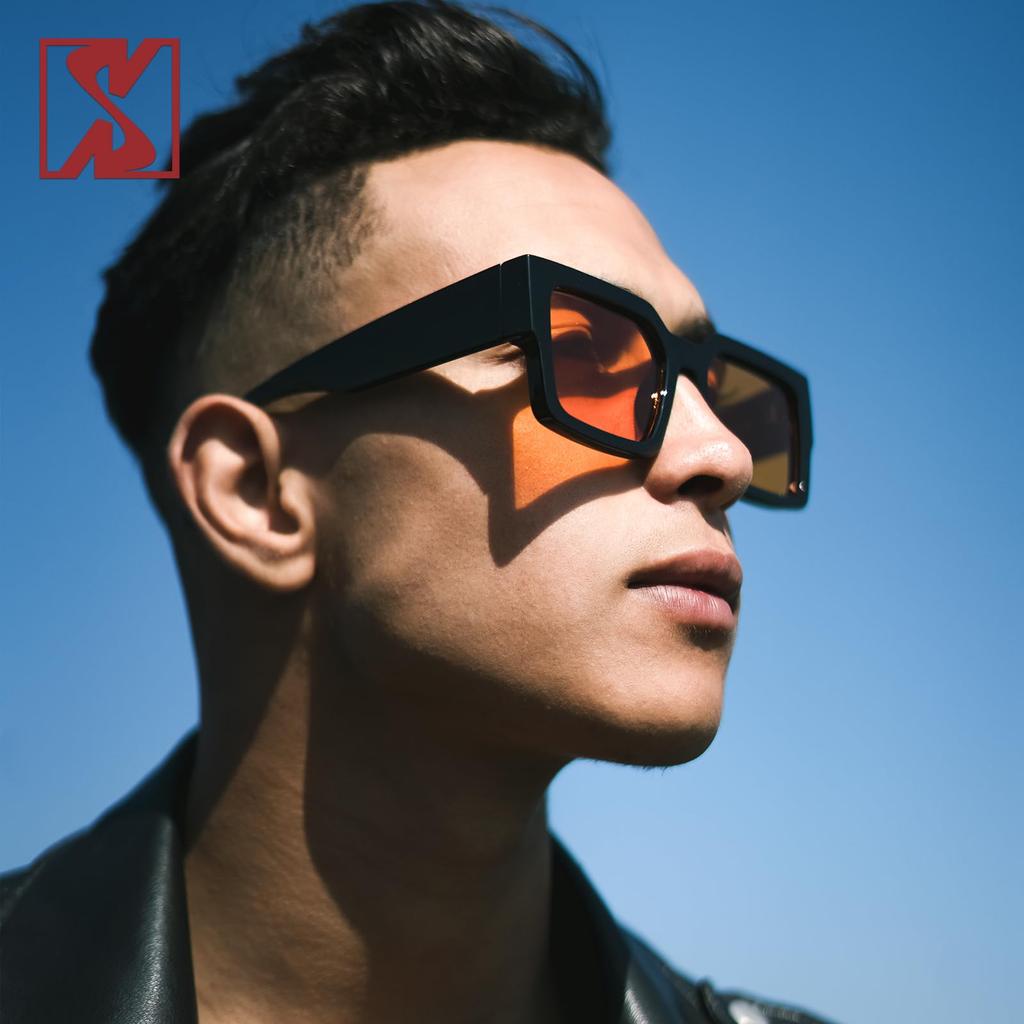 Retro Thick Rectangular Sunglasses for Men and Narrow Square Black Tie 90s Style [SHEEN KELLY] Women, Frame,