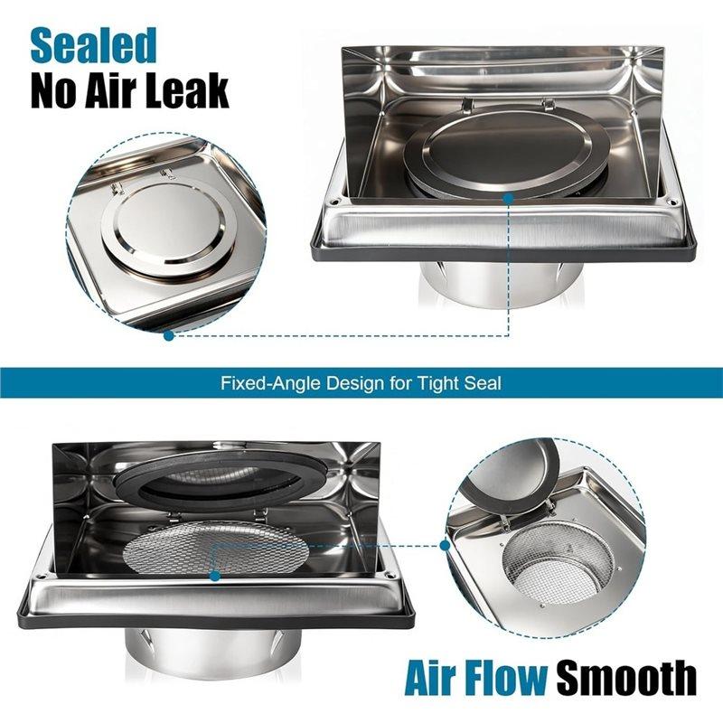 Versatile Stainless Steel Exterior Wall, 4 Inch For Dryer Vent Cover 45° Rain Shield In Silver- For Dryer Duct And RV