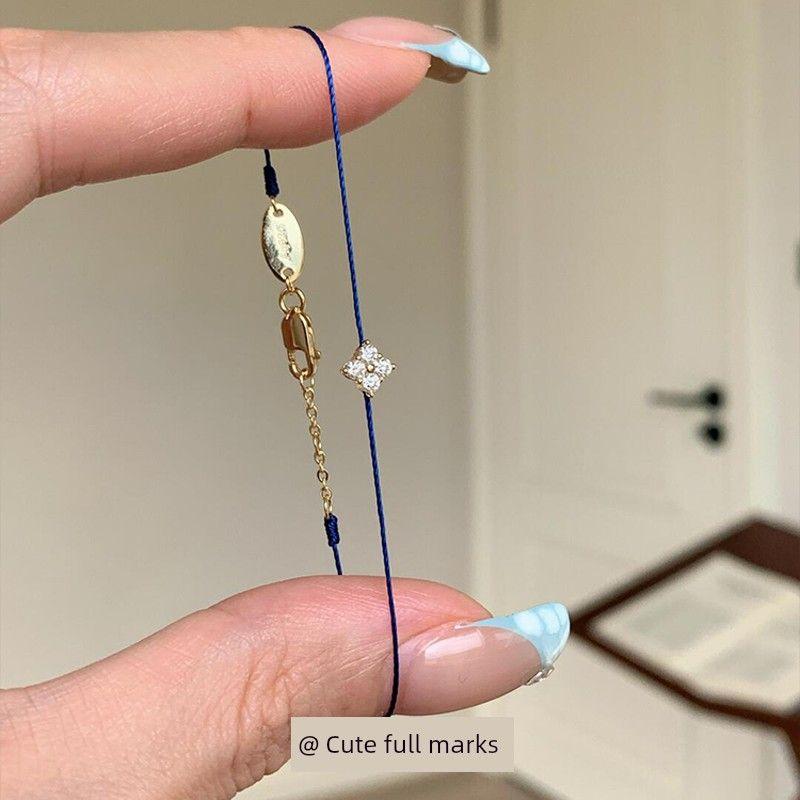 

Blue Dream S925 Sterling Silver Diamond Inlaid Clover Extremely Fine Carrying Strap Retro Minimalist Twin All-Match Bracelet Female Tibetan blue hand rope Non-Silver