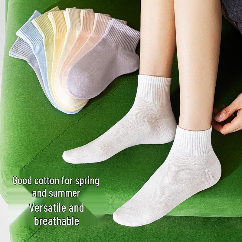 Women's Mid-Calf Pure Cotton Socks - Odor-Absorbing, Sweat-Wicking, Anti-Pilling for Spring & Summer