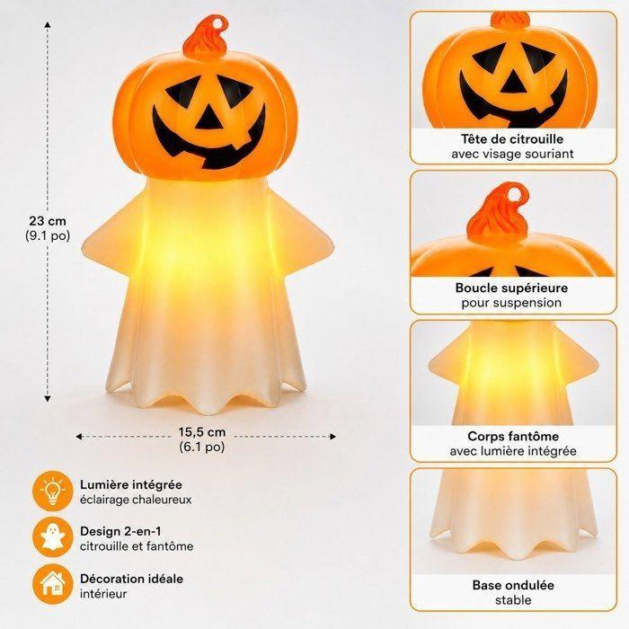 Décoration Halloween - AIMOONSA - Motif citrouille et fantôme - Effet bougie LED - À poser - Piles