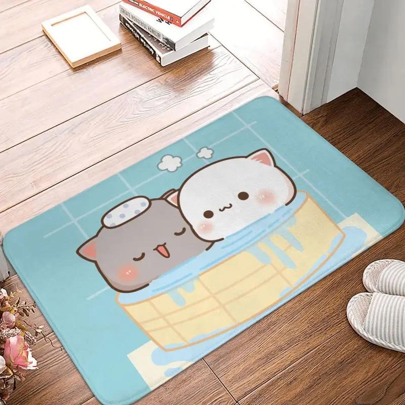 Mochi Cat Peach and Goma Front Door Floor Entrance Mat Interior Kitchen Bathroom   Bedroom Rug Living Room