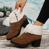 Women's Faux Suede Snow Boots With Side Zipper Faux Fur Lining Ankle Booties for Women Winter Warm Chunky Block Heel Slip on Walking Short Boots Shoes