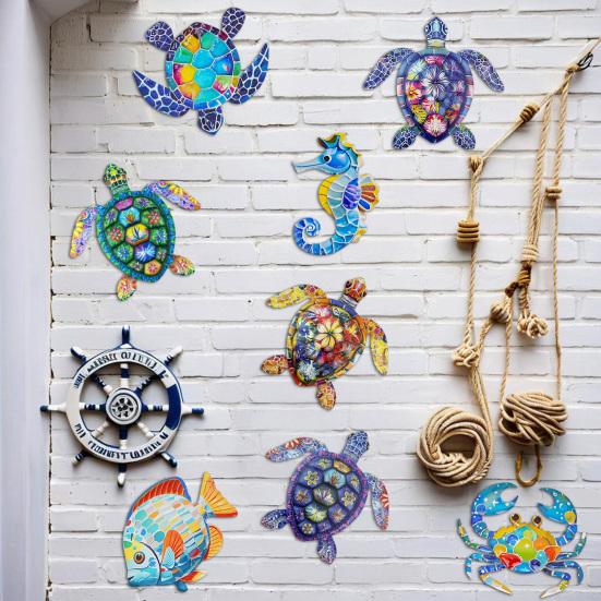 Metal Sea Animal Wall Decoration Colorful Turtle Fish Seahorse Crab