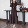 Winter new round neck fashion splicing design sense long sleeve sweater dress loose temperament thin senior
