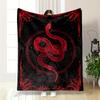 Red Snake Design Warm Blanket On Black Background Flannel Blanket for Bedroom, Living Room, Sofa, and Nap Sofas