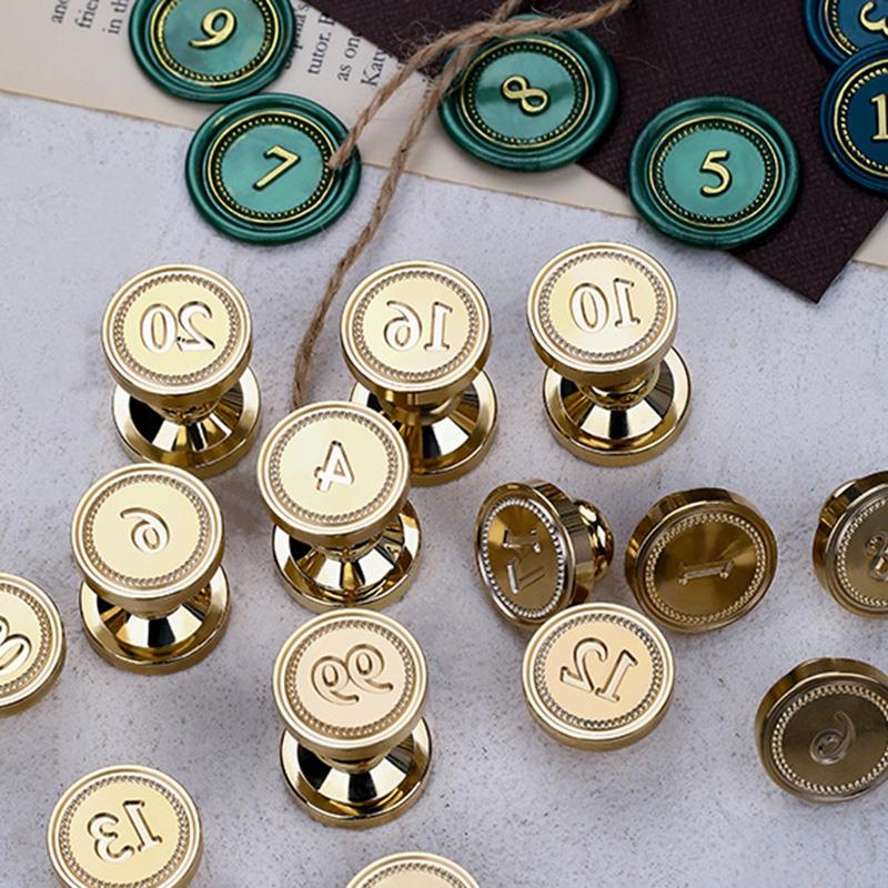 Stamp 2.5*2.5cm Digital 1~20 Series Copper Head Fire Paint Seal Arabic Serial Number Seal Head Solid Brass Carving Stamps