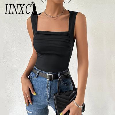 Women's Fashion Casual Summer Solid Color Print Sleeveless Square Collar Blouses & Shirts
