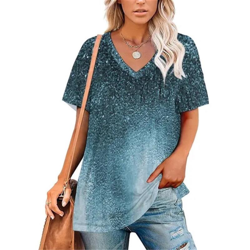 Сексуальная футболка с V-образным вырезом и принтом в виде градиента и граффити — фото 10