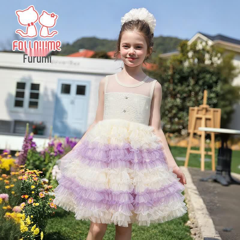 Girls Sweet Puffy Mesh Princess Dress 140