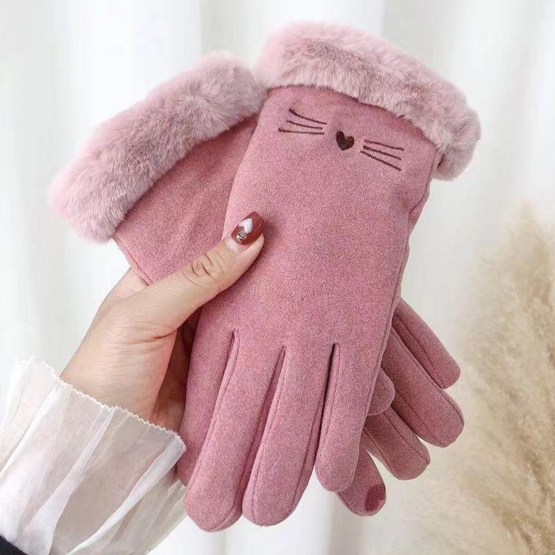 Women's Winter Cycling Touchscreen Gloves - Korean Style, Velvet, Thickened, Cold & Windproof