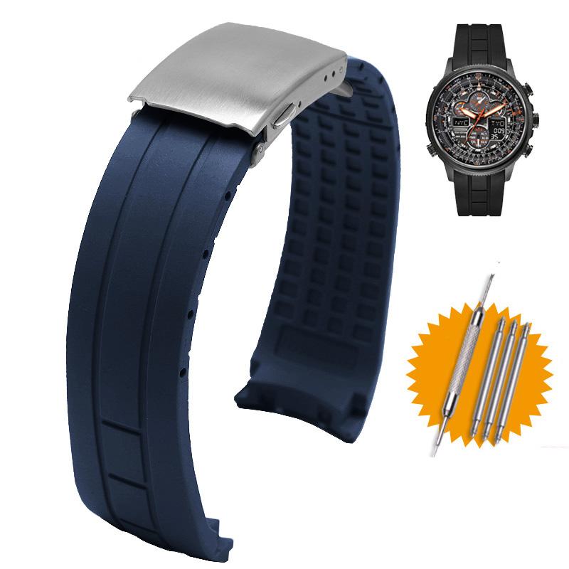 Arc Rubber Watchband for Citizen Sky Eagle Mido Helmsman M005 Waterproof Black Blue Silicone Strap Bracelet with Tools 22 23mm
