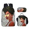Trendy Popular Novelty Funny African Girl 3D Printed 3pcs/Set Student School Bags Laptop Daypack Backpack Lunch Bag Pencil Case