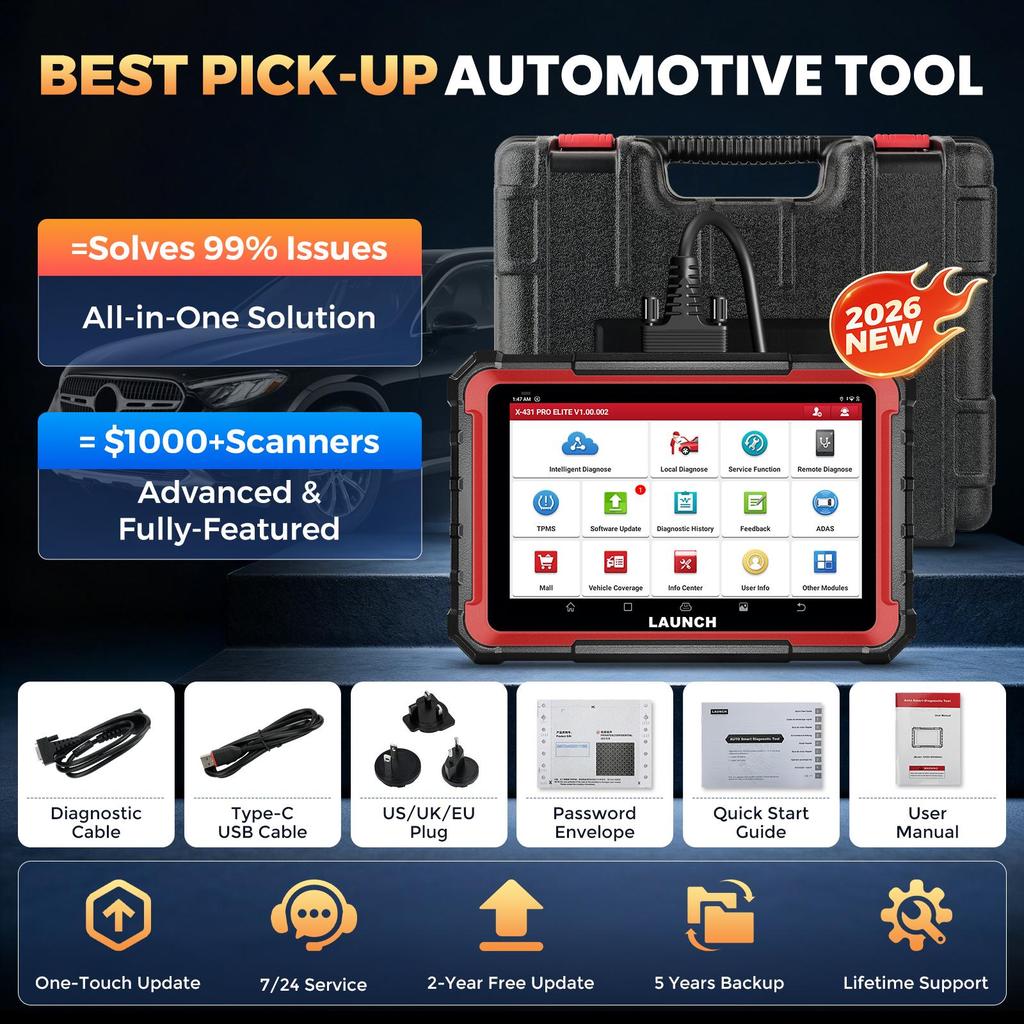 כלי אבחון לרכב LAUNCH X431 PRO Elite CAN FD & DoIP FCA AutoAuth אבחון כל המערכות קידוד ECU אונליין, בדיקה אקטיבית דו-כיוונית