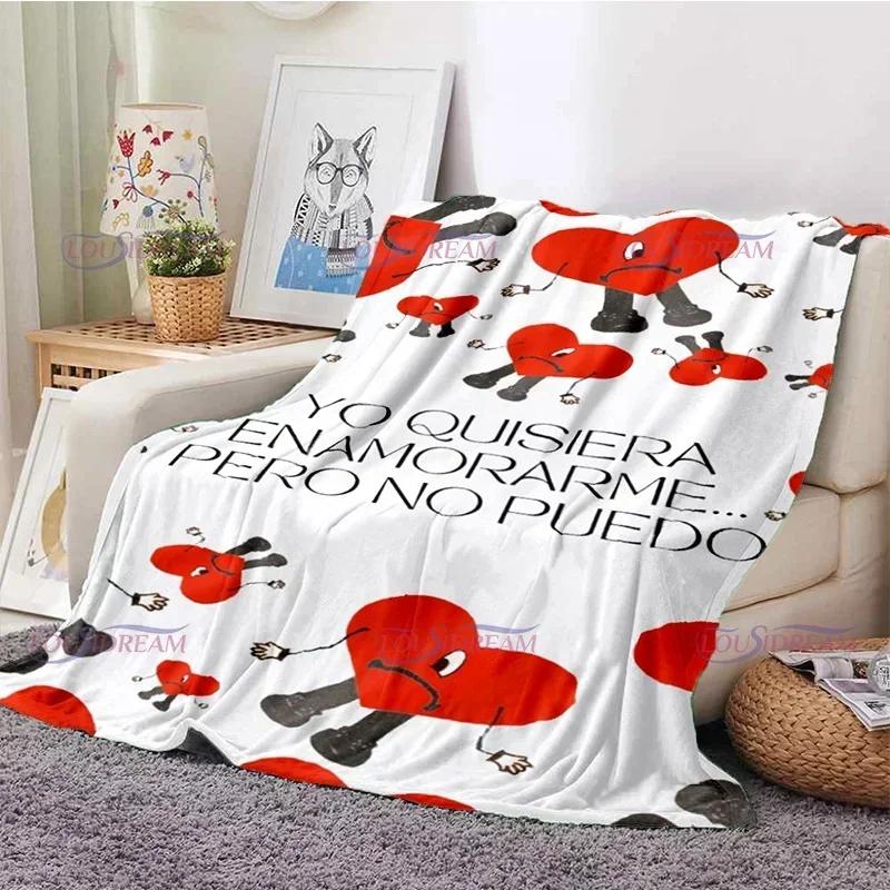 Cartoon Bad Bunny Coperta Coperte di flanella Musica pop latina Coperte calde in pile di peluche per biancheria da letto per divano adulto per tutte le stagioni