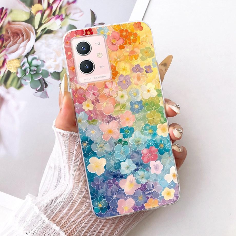 For Vivo Y33s Y55s Y55 Y75 Y21 Y21s Y21G Y21E Y21A Phone Case Floral Butterfly Bow Cat Dragon Bumper Soft Clear Silicone Cover
