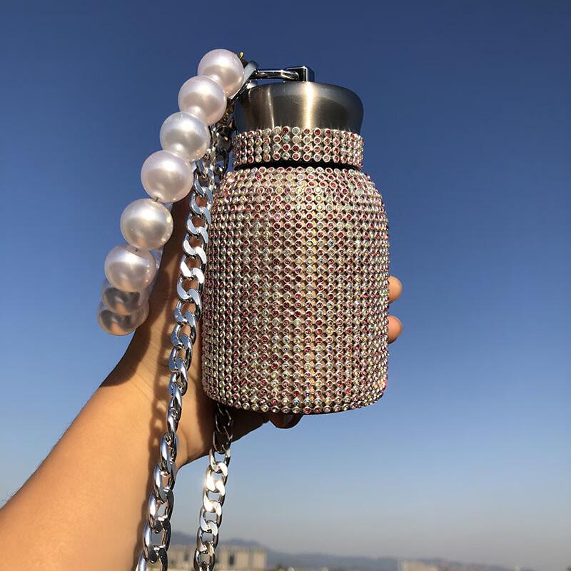 Chubby Rhinestone Insulated Tumbler with Pearl Strap