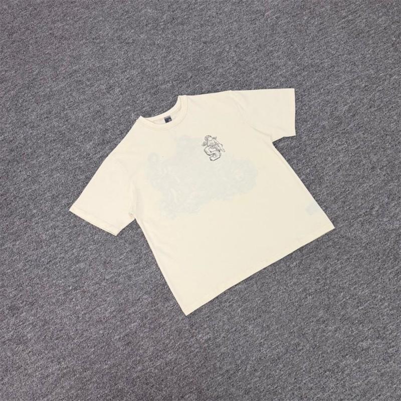 Mens Loose Fit Short Sleeve T-Shirt Retro Embroidered Casual Fashion Trendy Style Teens Daily Wear
