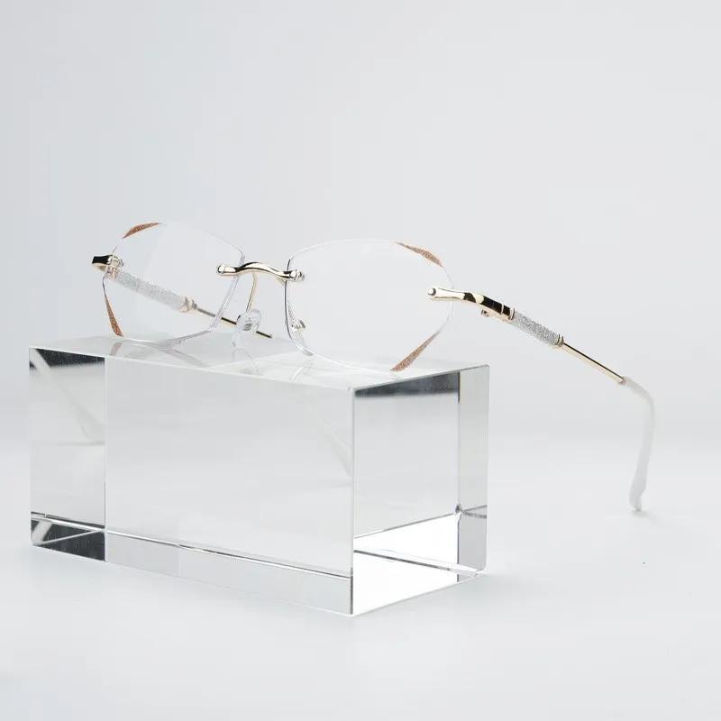 Vintage Diamond Cut Finished Myopia Glasses Women Men Luxury Design Rimless Eyeglasses Unisex New Fashion Short-Sighted Eyewear