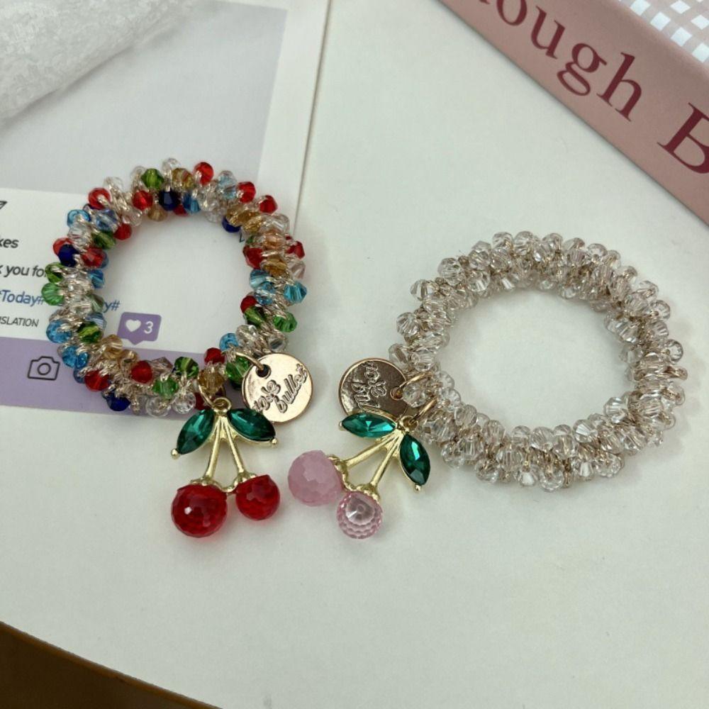 Cherry Cherry Bracelet Rhinestone Ponytail Holder Chic Hair Ties Decorative  Women and Girls
