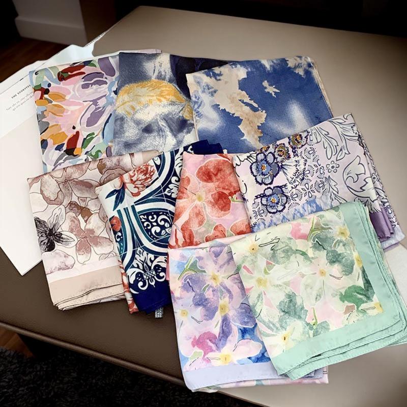 70*70 Vintage Square Scarf Silk Material Colorful Women's Neck Shawl Universal Head Wrap Trendy Female Accessories Gifts