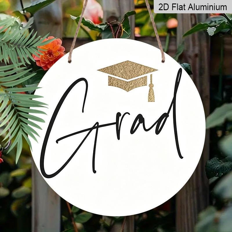 

2D Flat Aluminum Graduation-themed Wall Hanging, Available in Various Sizes. A Minimalist, Luxurious Style Pendant in Black, White, and Gold Accents 7.87×7.87inch