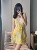 1011 New Sexy Nightdress Women's Summer Suspenders Ice Silk Pajamas Ins Printed Pure Desire Pajamas with Chest Pads
