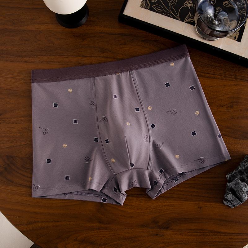 Men's Trendy Mid-Waist Flat-Leg Printed Underwear - Comfortable 60s Tight-Knit Pima Cotton for Teens