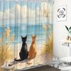 1 Stück Ruhige Ozean- & Katzenszene Duschvorhang - Weiches Polyester, Realistisches Strand- & Katzen-Design, Katzen Duschvorhang