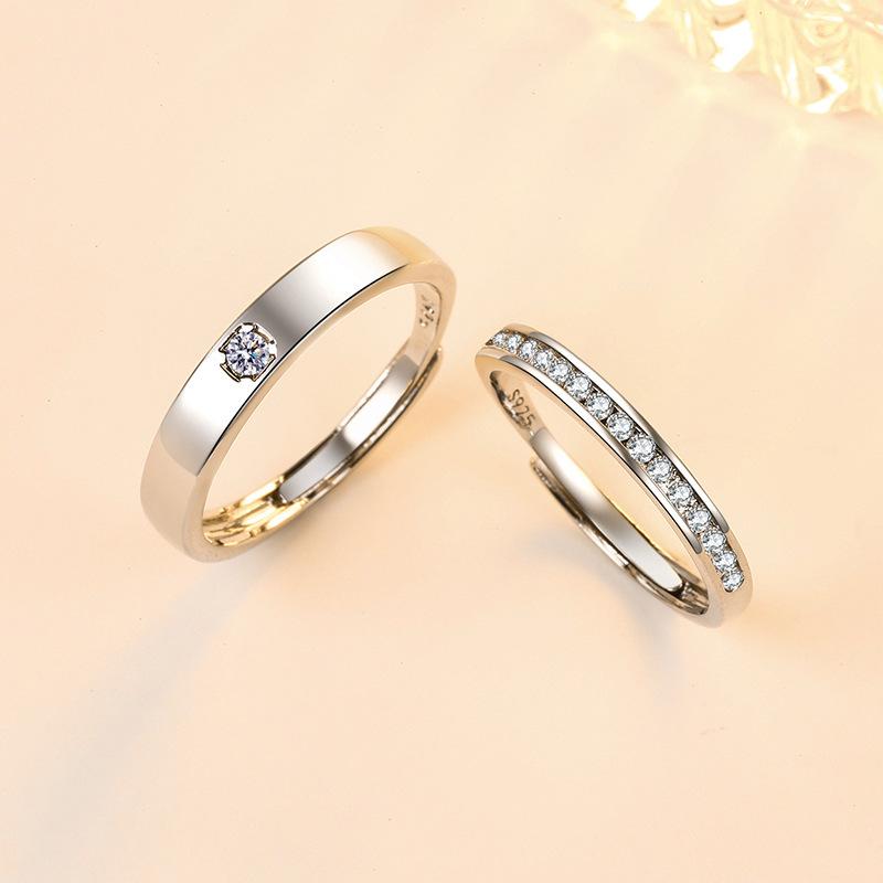 

2PCS 925 Sterling Silver Couple Ring Adjustable Simplicity Fashion Exquisite Men Women Jewelry Accessories Wedding Party Gift resizable